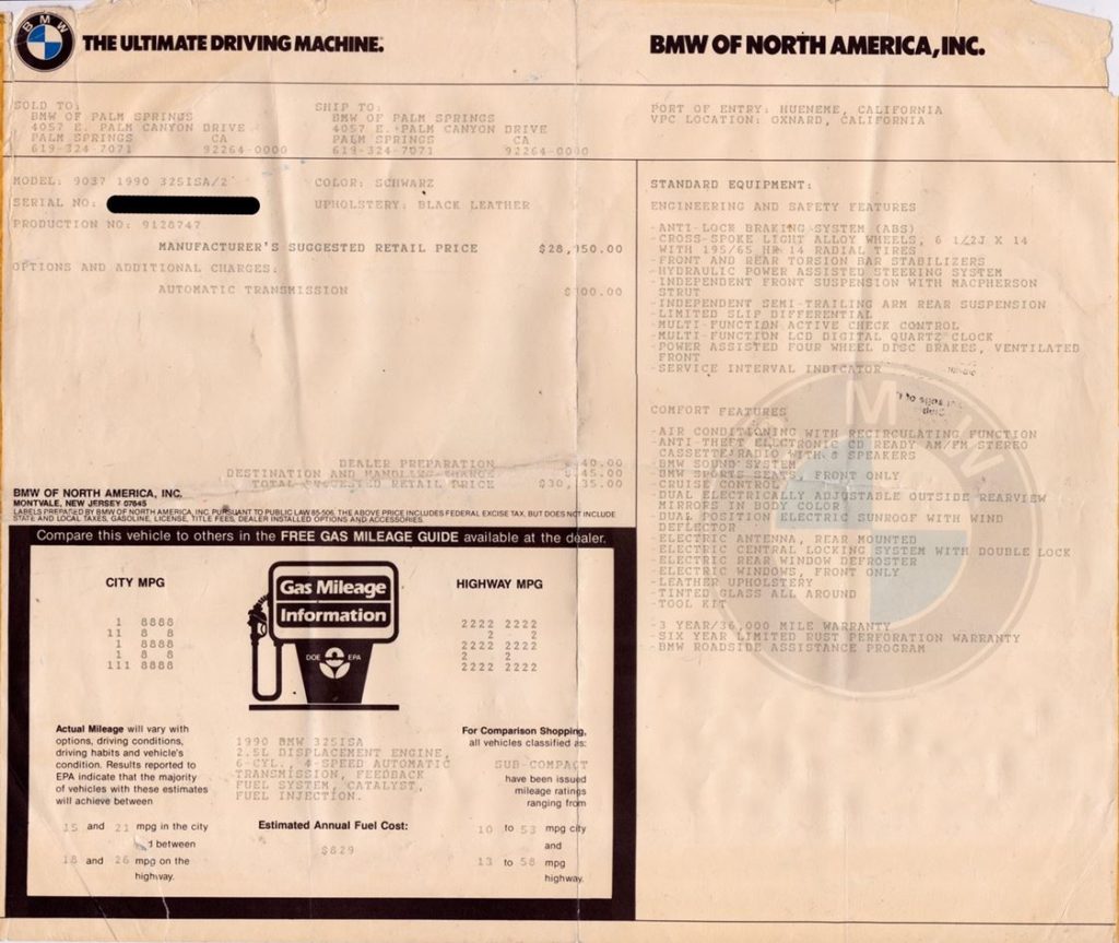 E30 325i, 325is M20B25 Gas mileage (Fuel economy) | RTS - Your Total ...